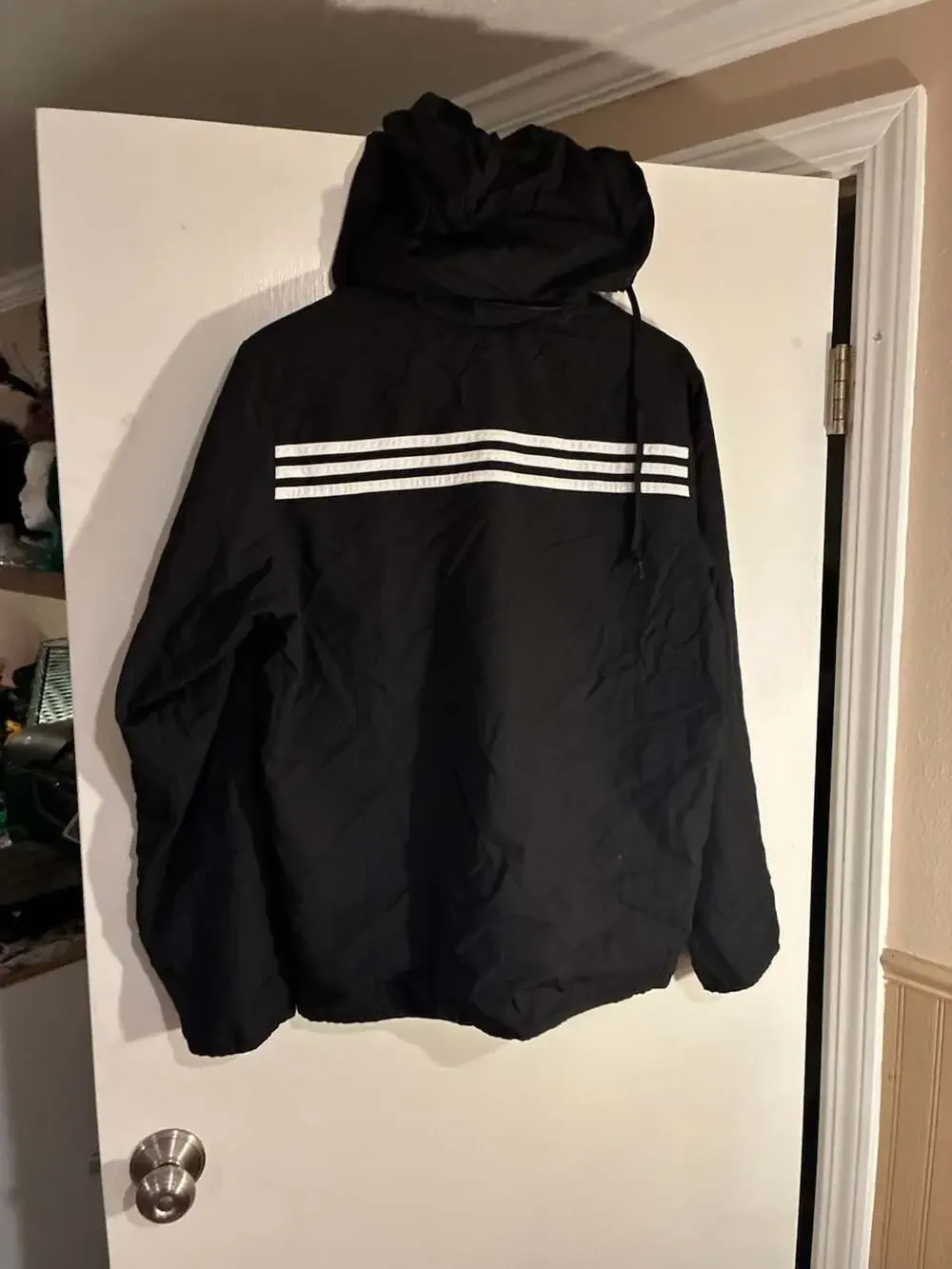Adidas Men's Three-Stripe Hooded Windbreaker Jacket Black